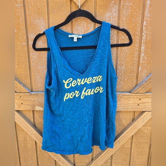Express Tops - Express Blue Tank Top with Yellow Text